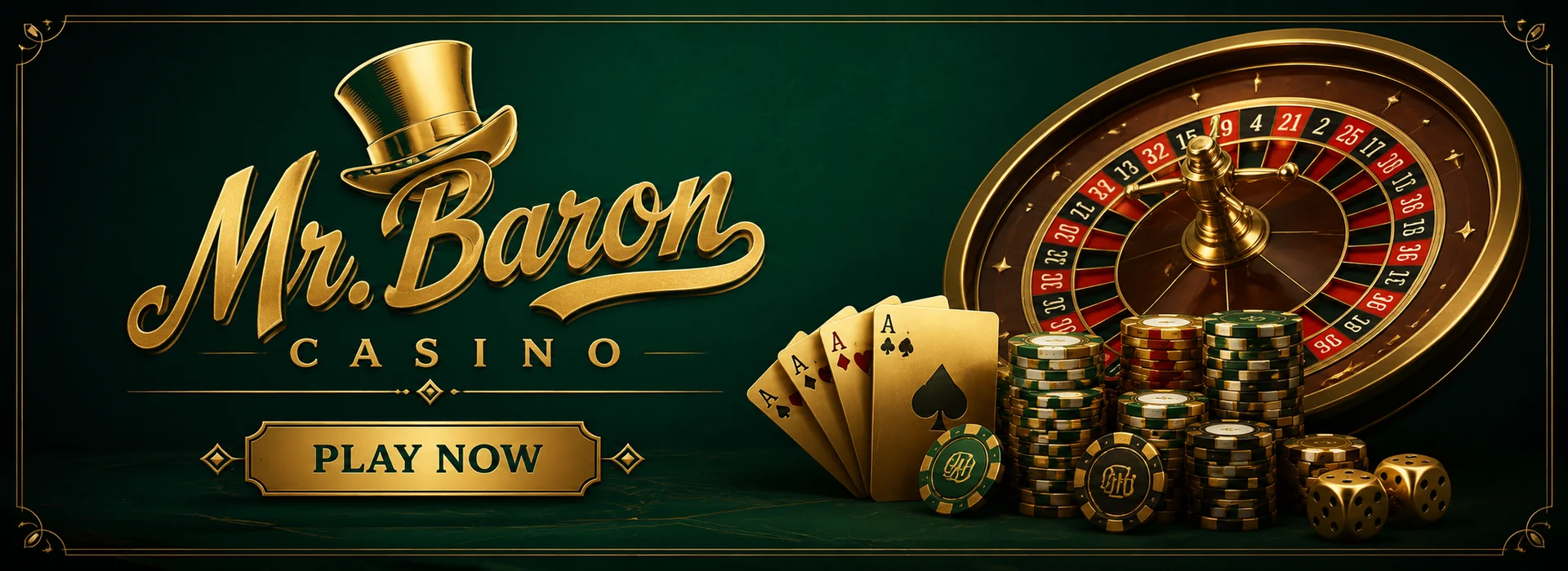 Mr Baron Casino welcome offer banner with the top hat brand mark and the 250% match up to £2,000